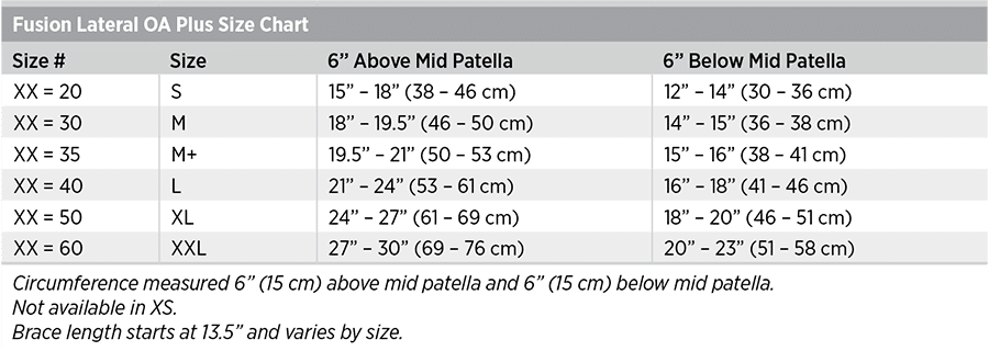 Fusion Lateral OA Plus Size Chart