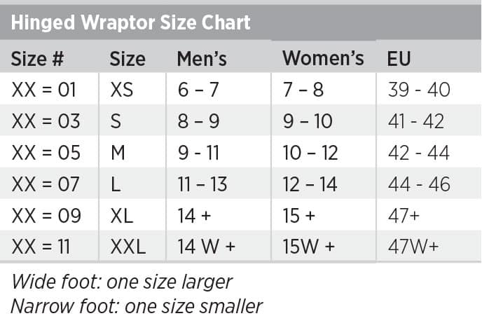 Hinged Wraptor Size Chart
