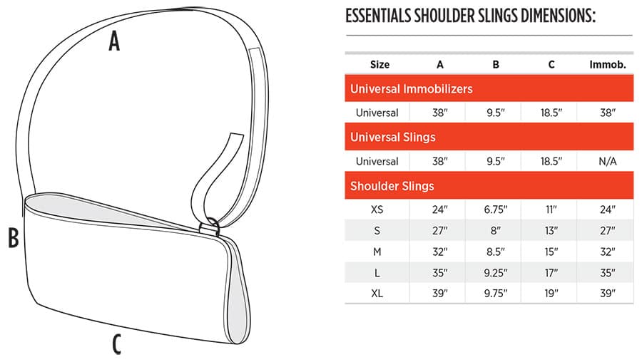 Shoulder Slings Sizing Chart