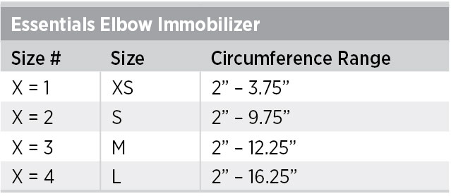 Essentials Elbow Immobilizer Sizing Chart