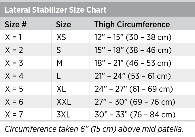 Lateral Stabilizer Size Chart