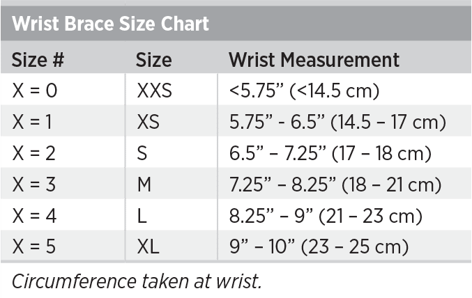 Wrist Brace Size Chart