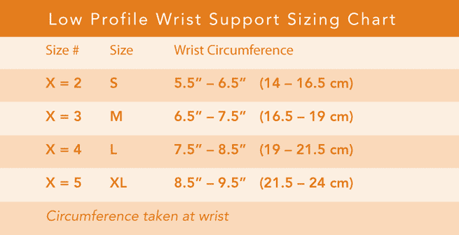 Low Profile Wrist Support Sizing Chart