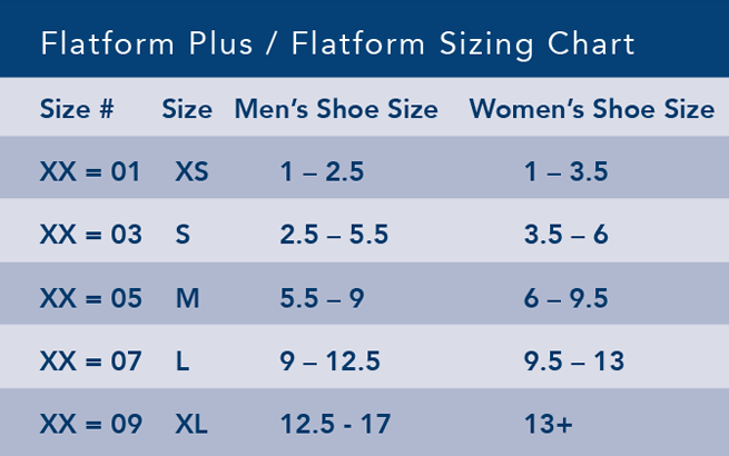 Flatform Walking Boot Size Chart