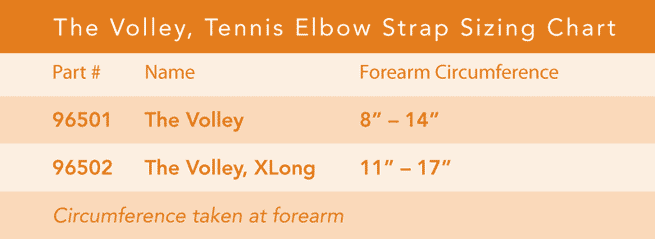The Volley Tennis Elbow Strap Sizing Chart