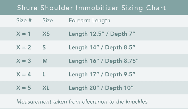 Shure Shoulder Immobilizer Sizing Chart
